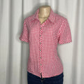 Short sleeves fitted gingham button down shirt in a vibrant pink and white checkered pattern