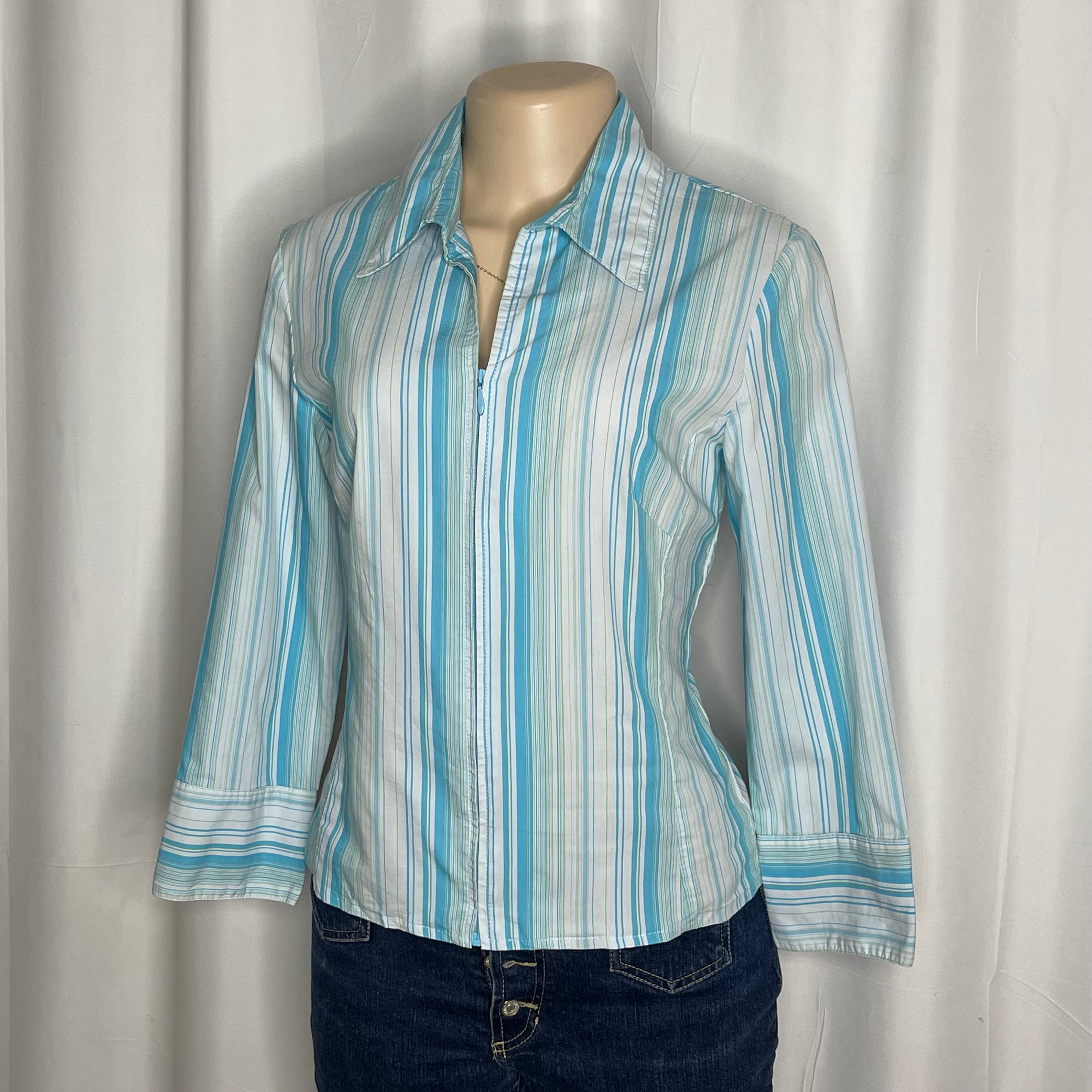 Blue and white stripes zip up shirt