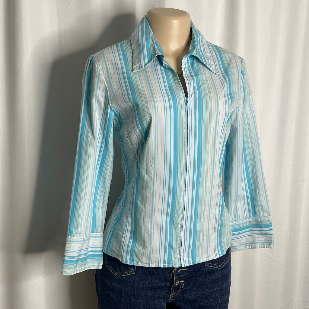 Blue and white stripes zip up shirt