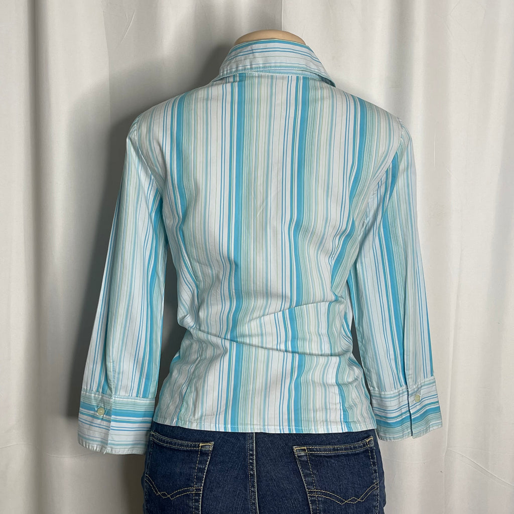 Blue and white stripes zip up shirt