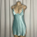 Blue satin lace trim and delicate shoulder strap lingerie dress