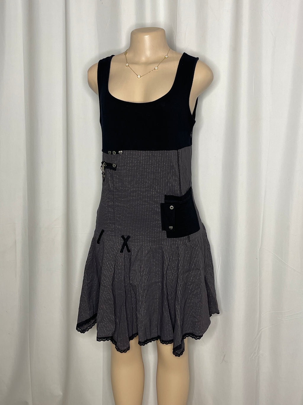 Vintage Y2K-era flared sleeveless mini dress