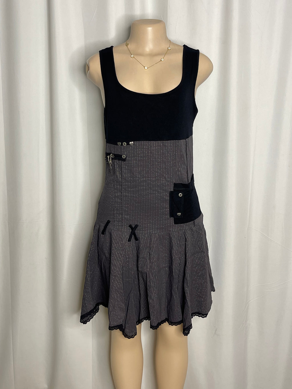 Vintage Y2K-era flared sleeveless mini dress