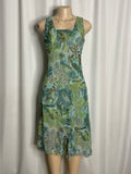 Knee length sleeveless summer dress green and blue pattern design