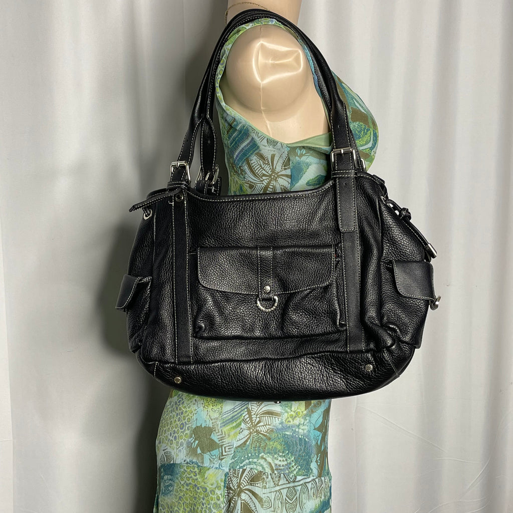 black leather hand bag