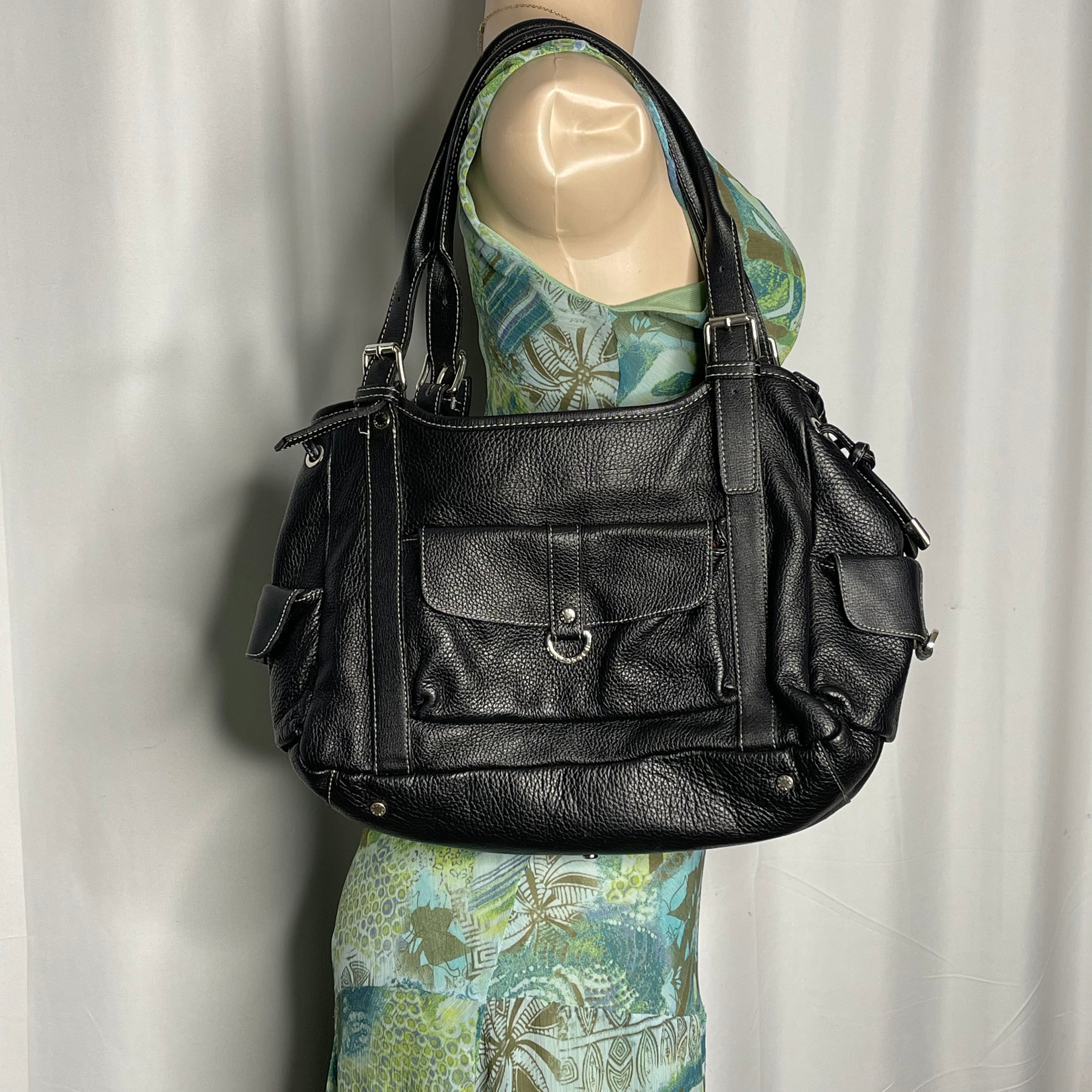 black leather hand bag