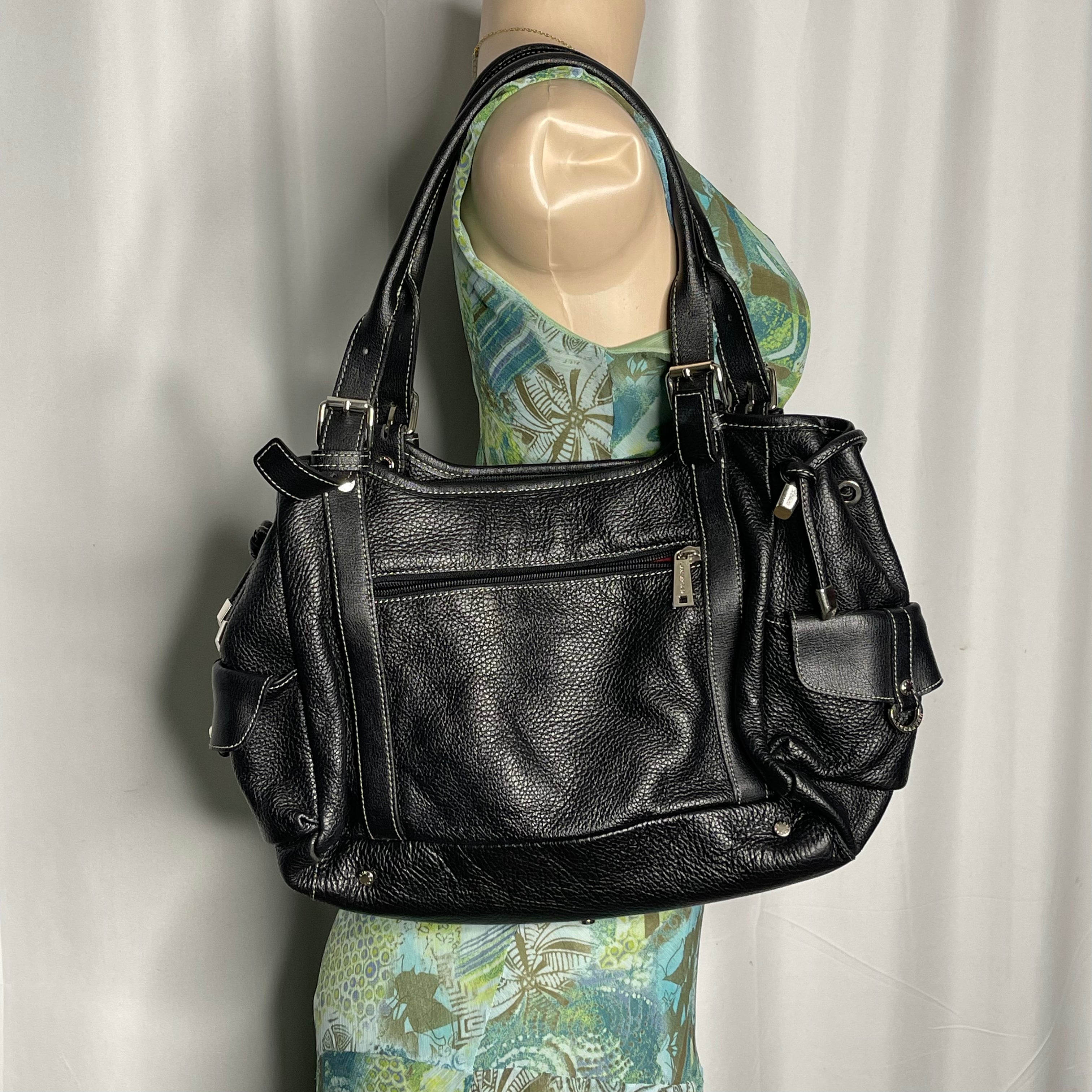 black leather hand bag