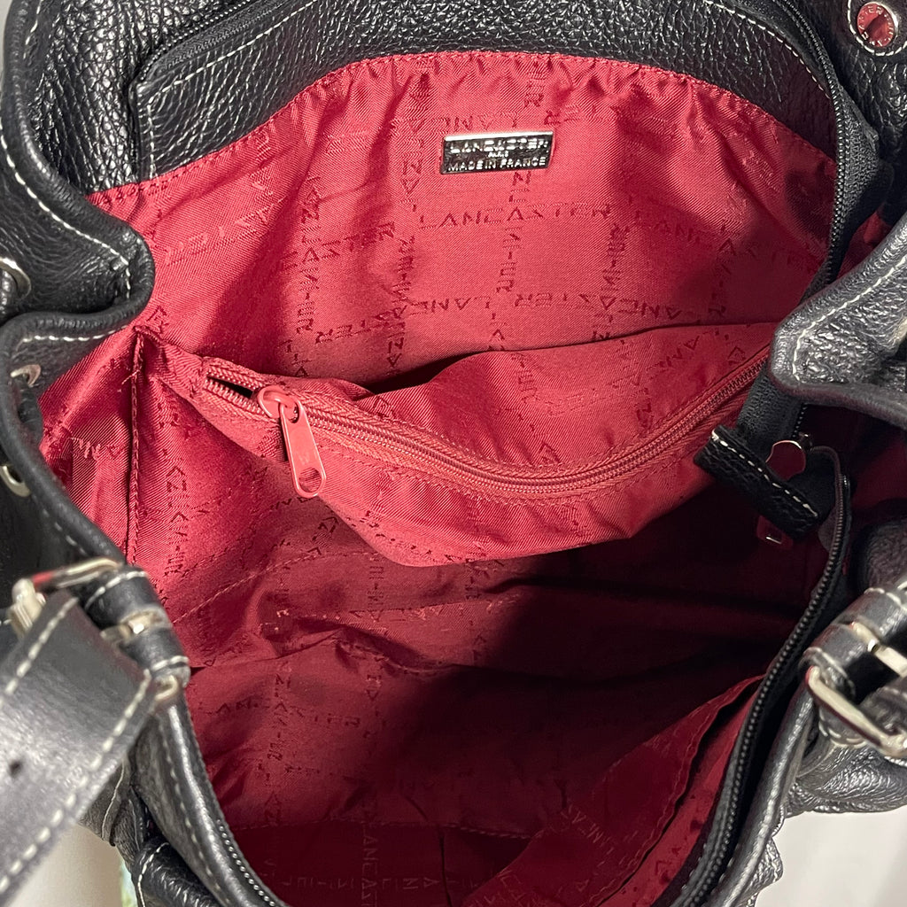 black leather hand bag