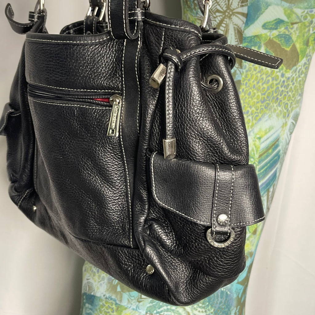 black leather hand bag