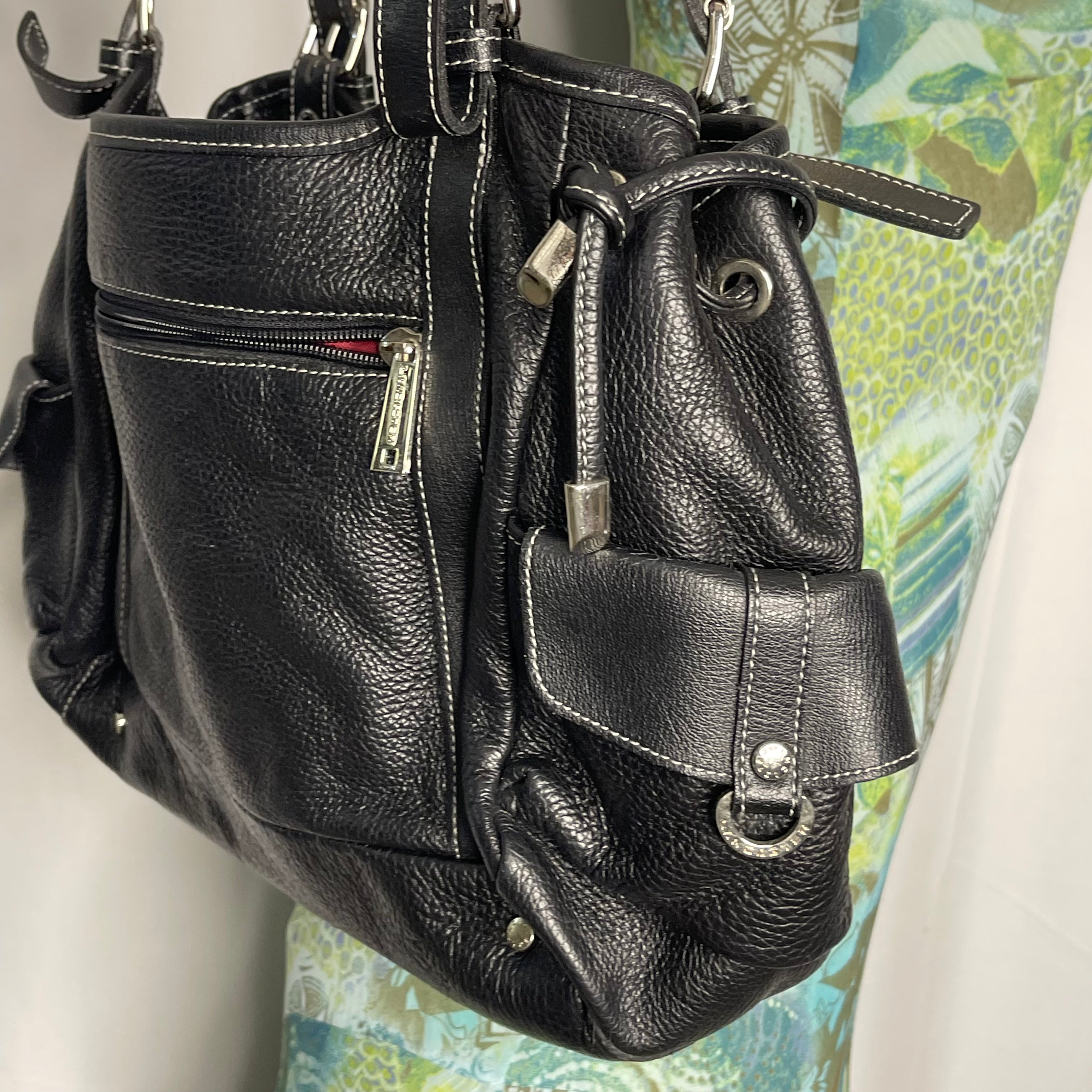 black leather hand bag