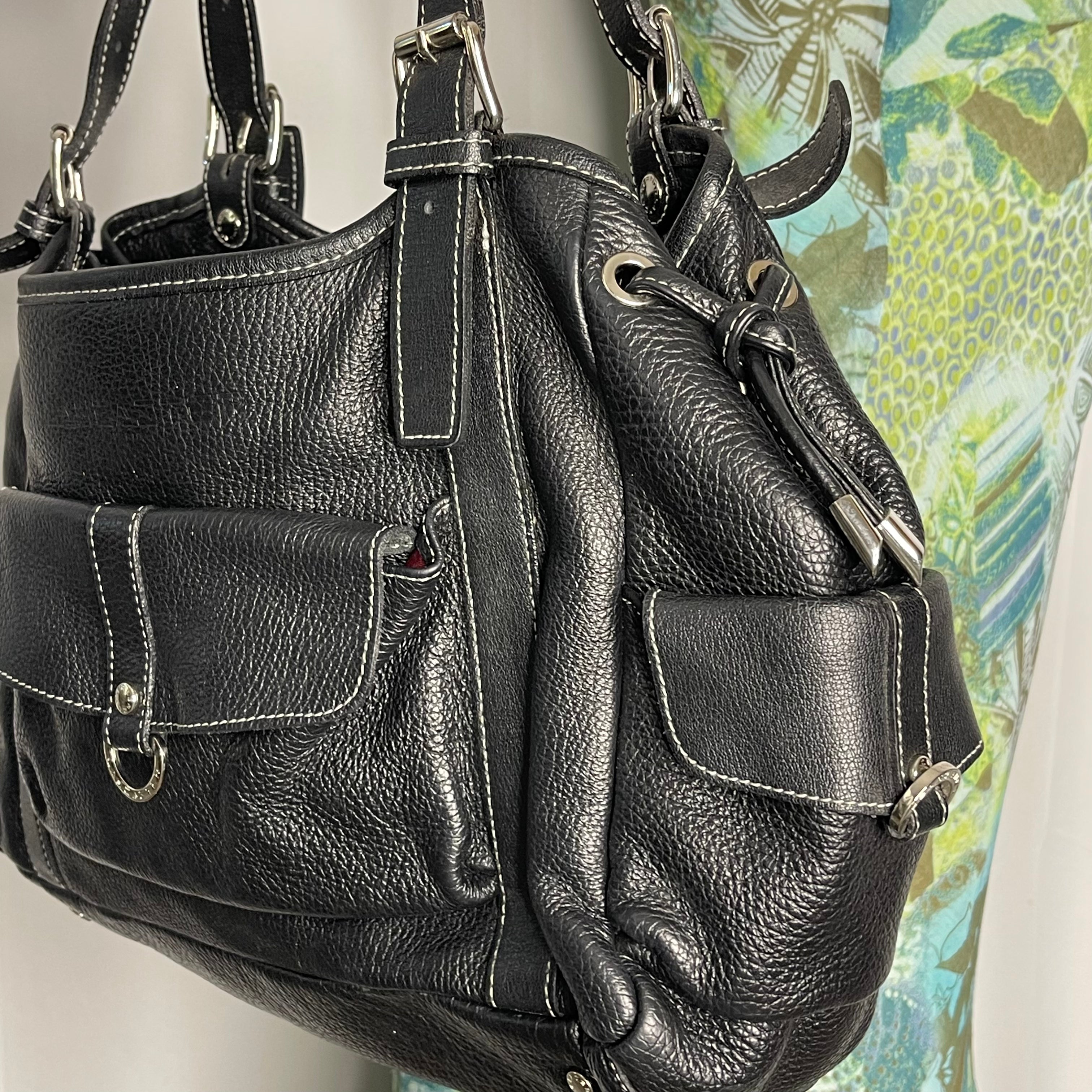 black leather hand bag