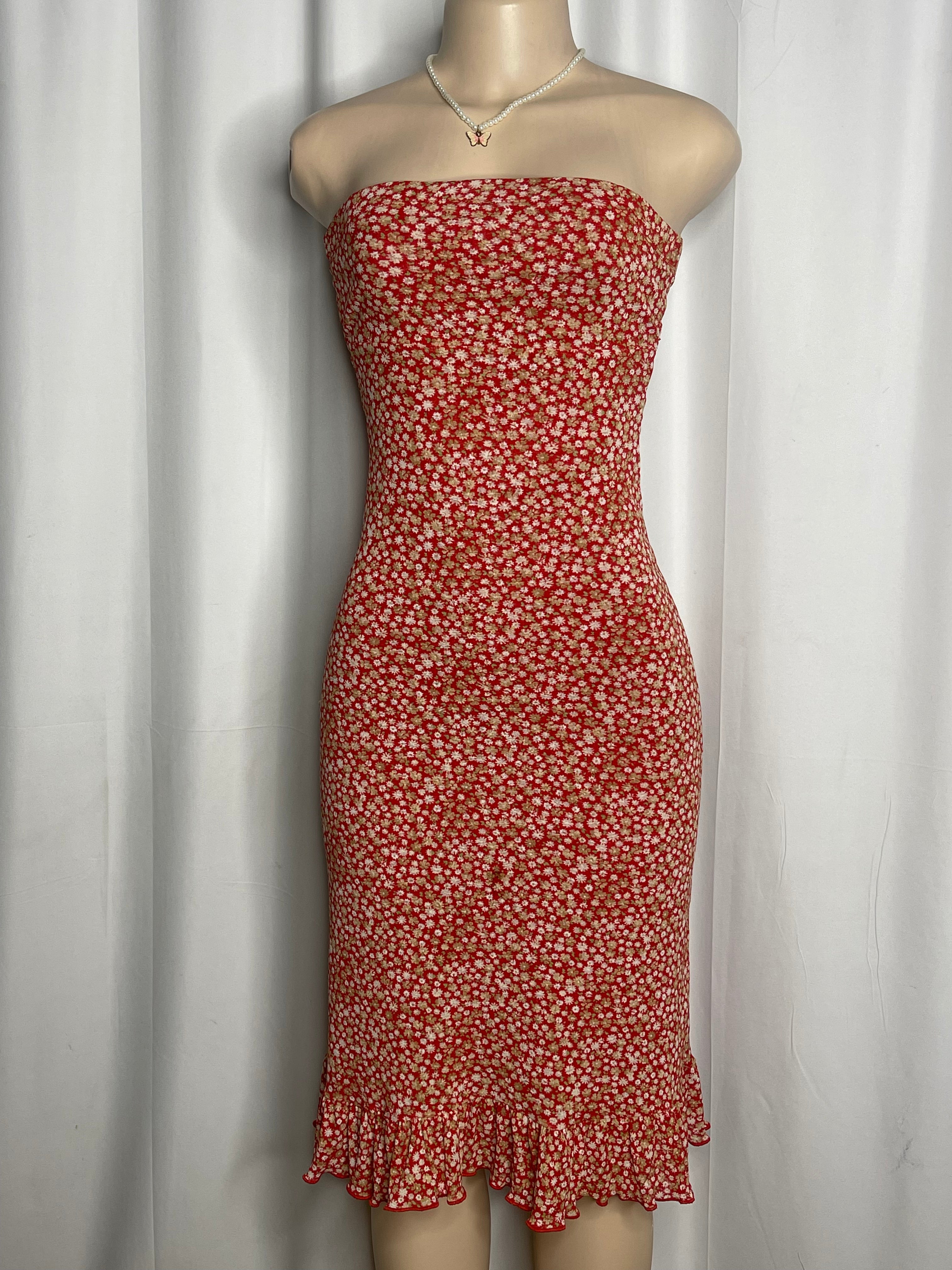Floral tube midi dress ruffled hem