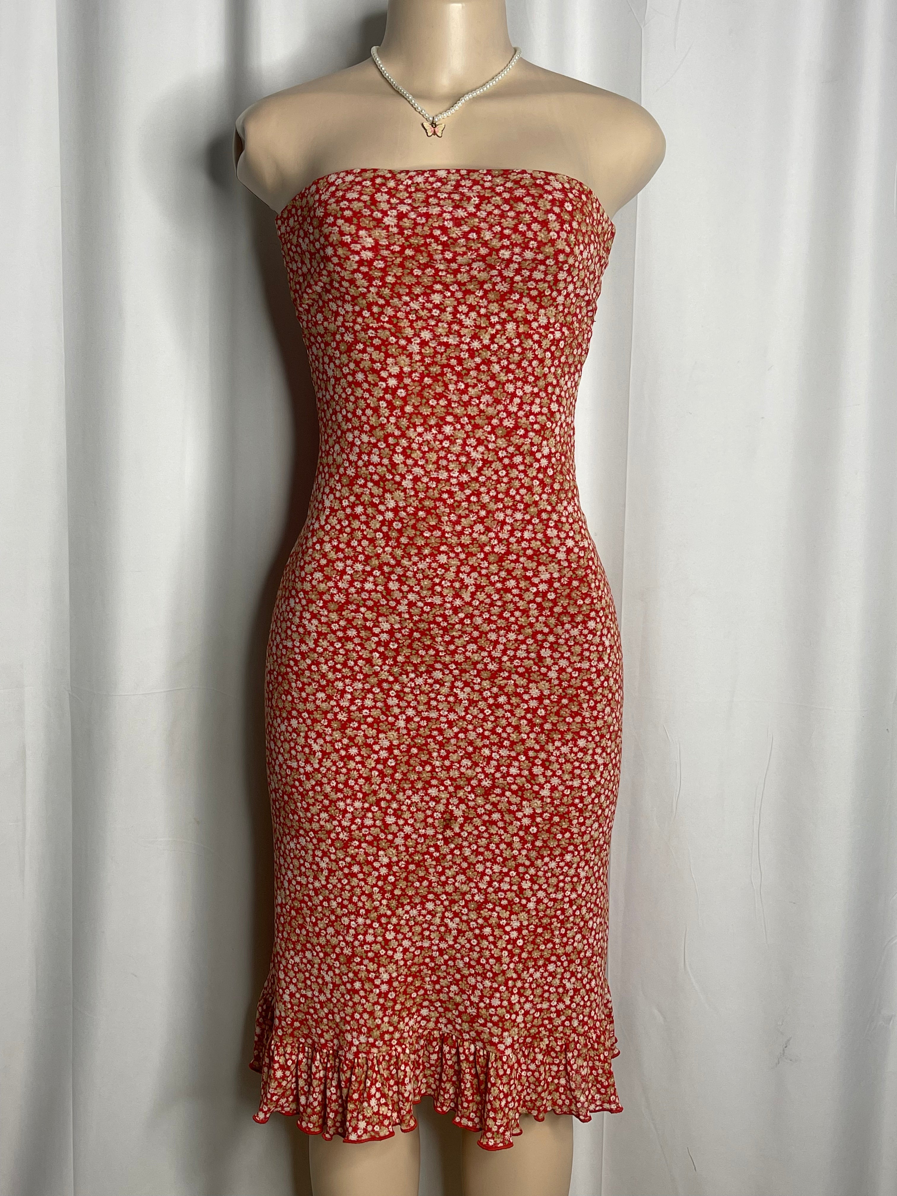 Floral tube midi dress ruffled hem