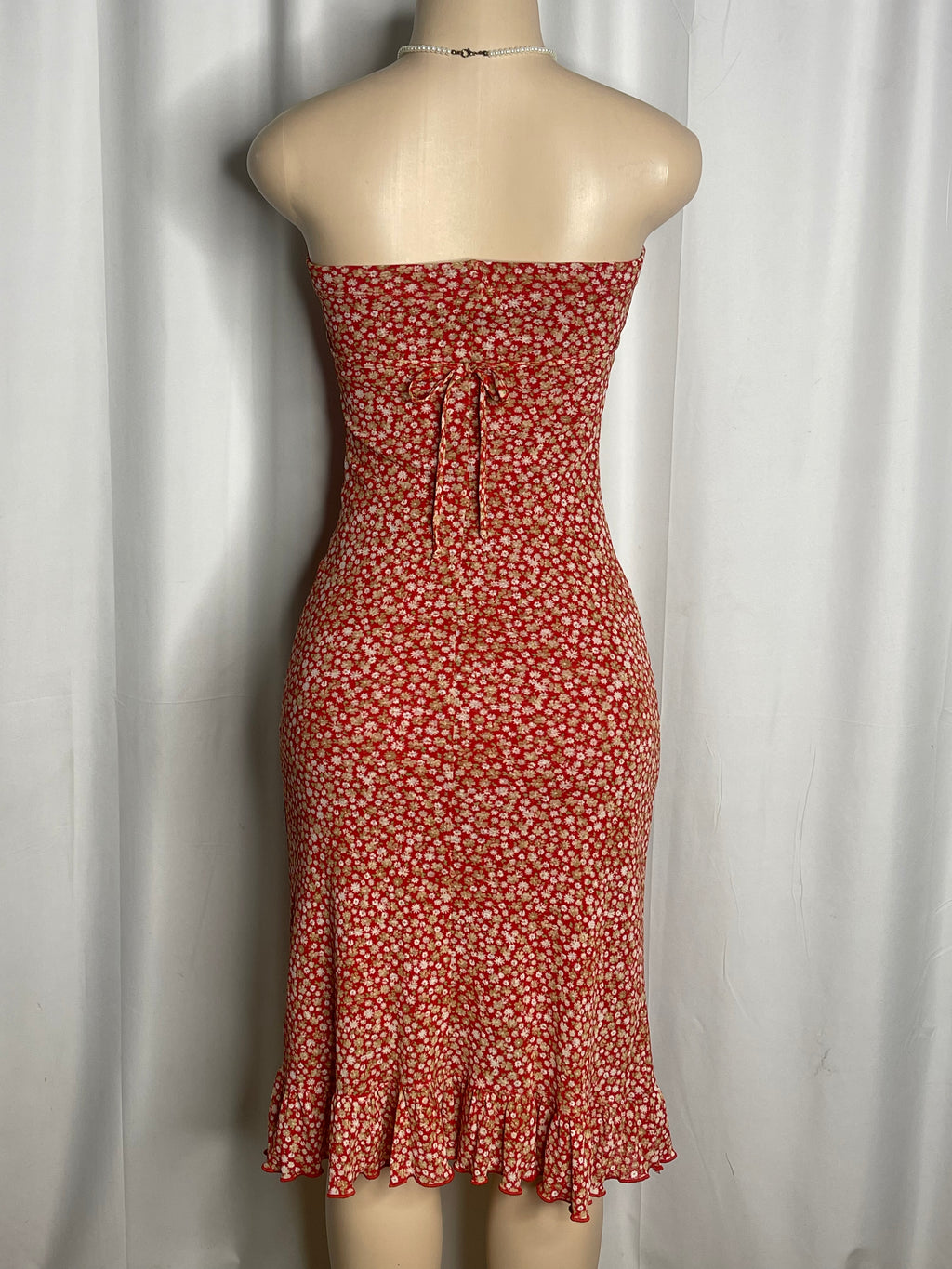 Floral tube midi dress ruffled hem
