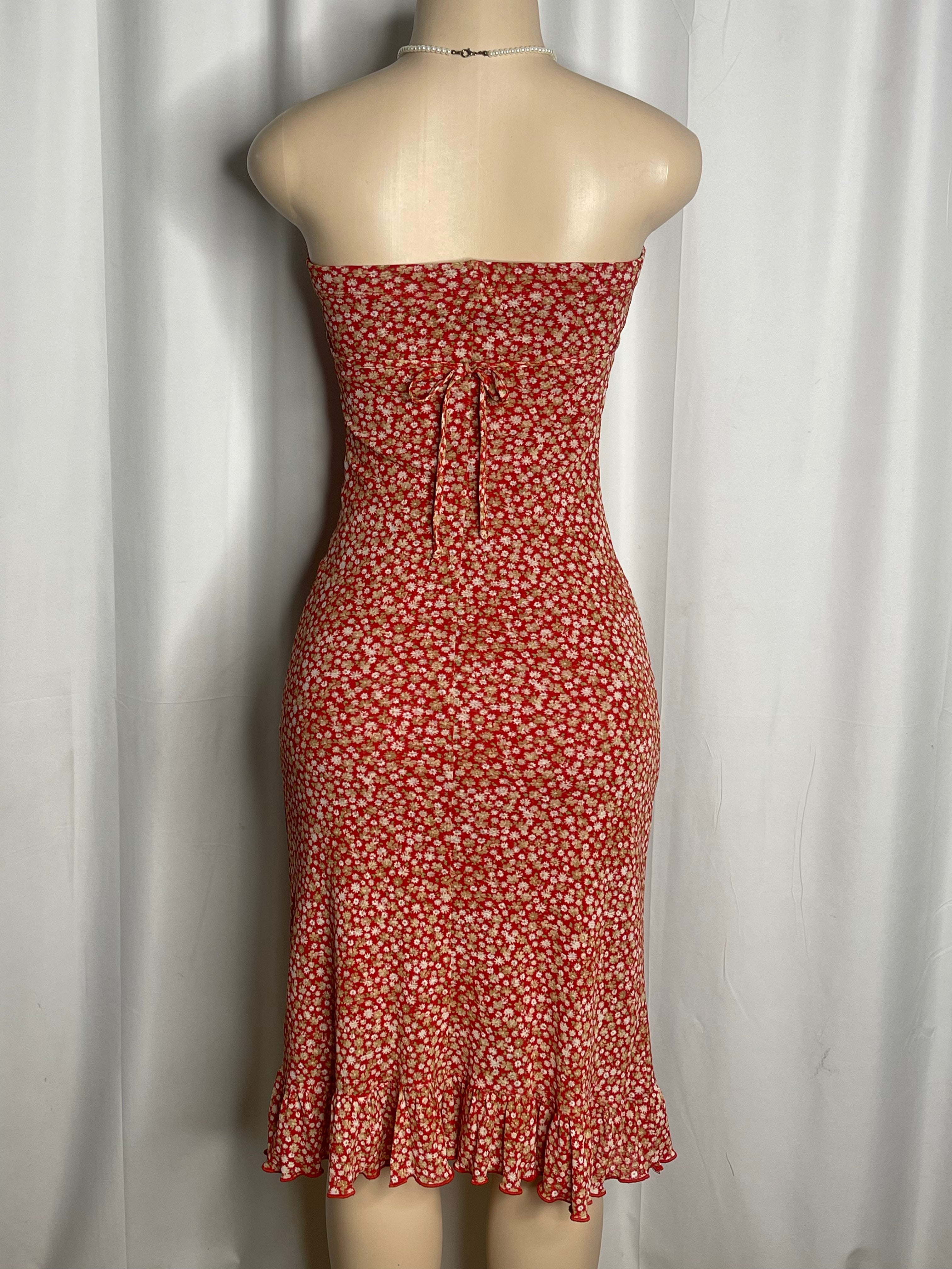 Floral tube midi dress ruffled hem