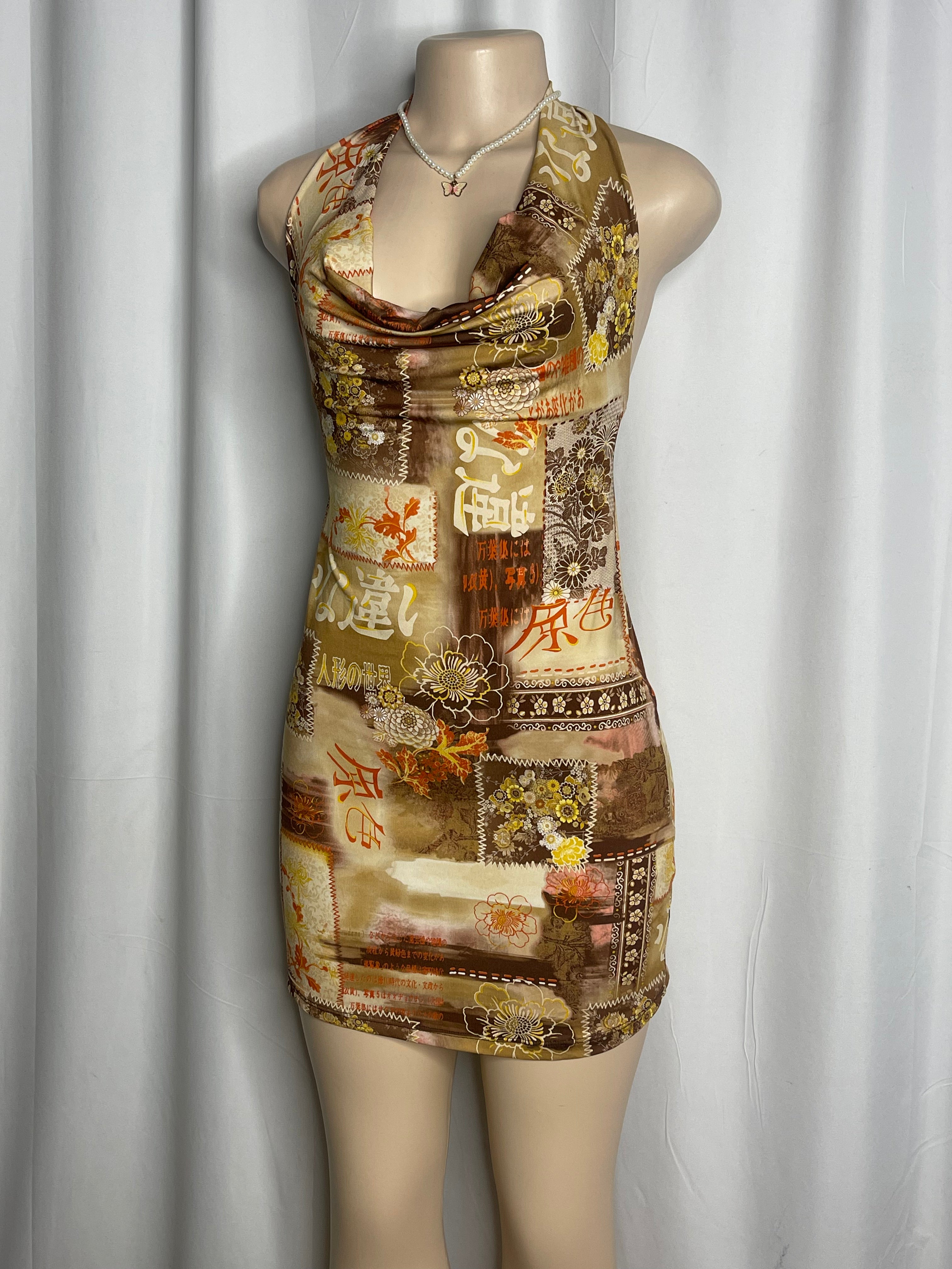 Garaphic Floral Print Halter Neck Mini Dress