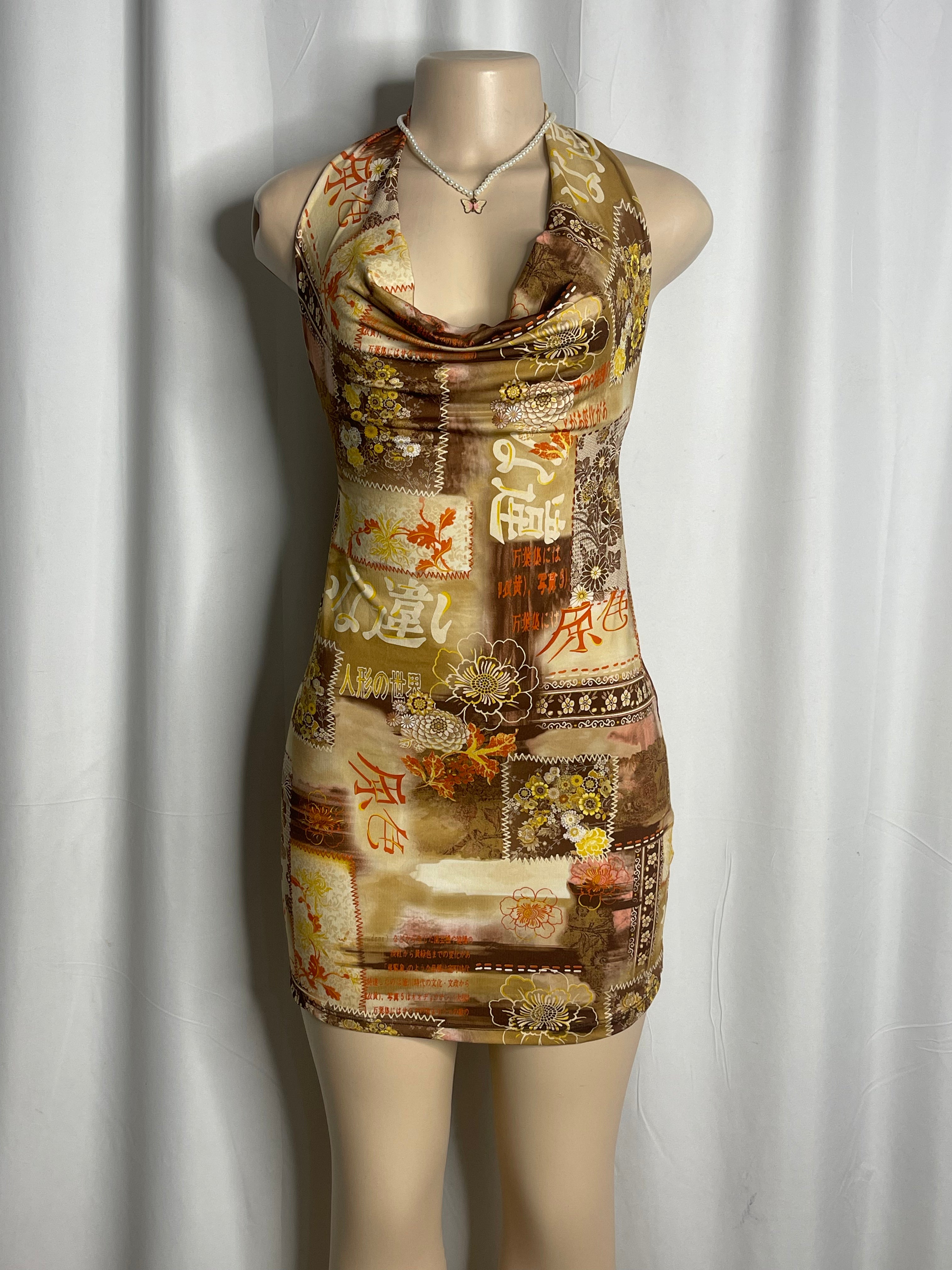 Garaphic Floral Print Halter Neck Mini Dress