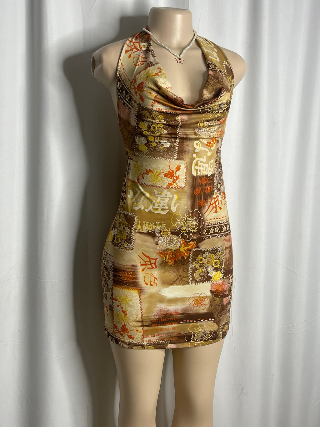 Garaphic Floral Print Halter Neck Mini Dress