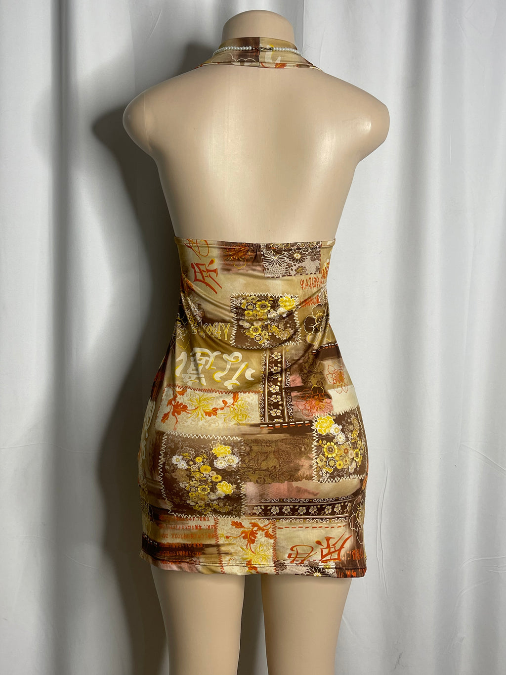 Garaphic Floral Print Halter Neck Mini Dress