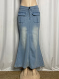 Denim Light Washed Mermaid Skirt with Cargo Pockets