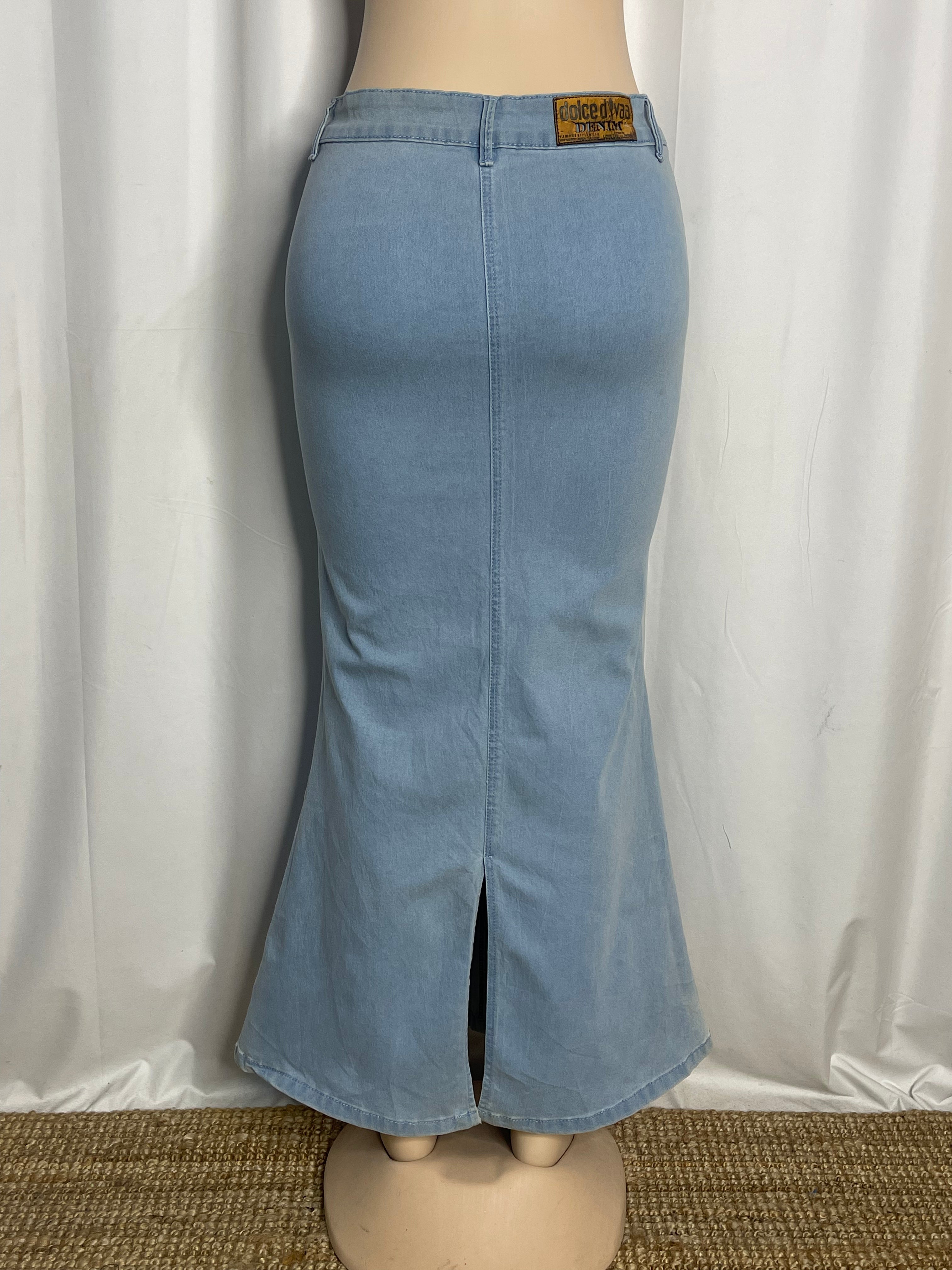 Denim Light Washed Mermaid Skirt with Cargo Pockets