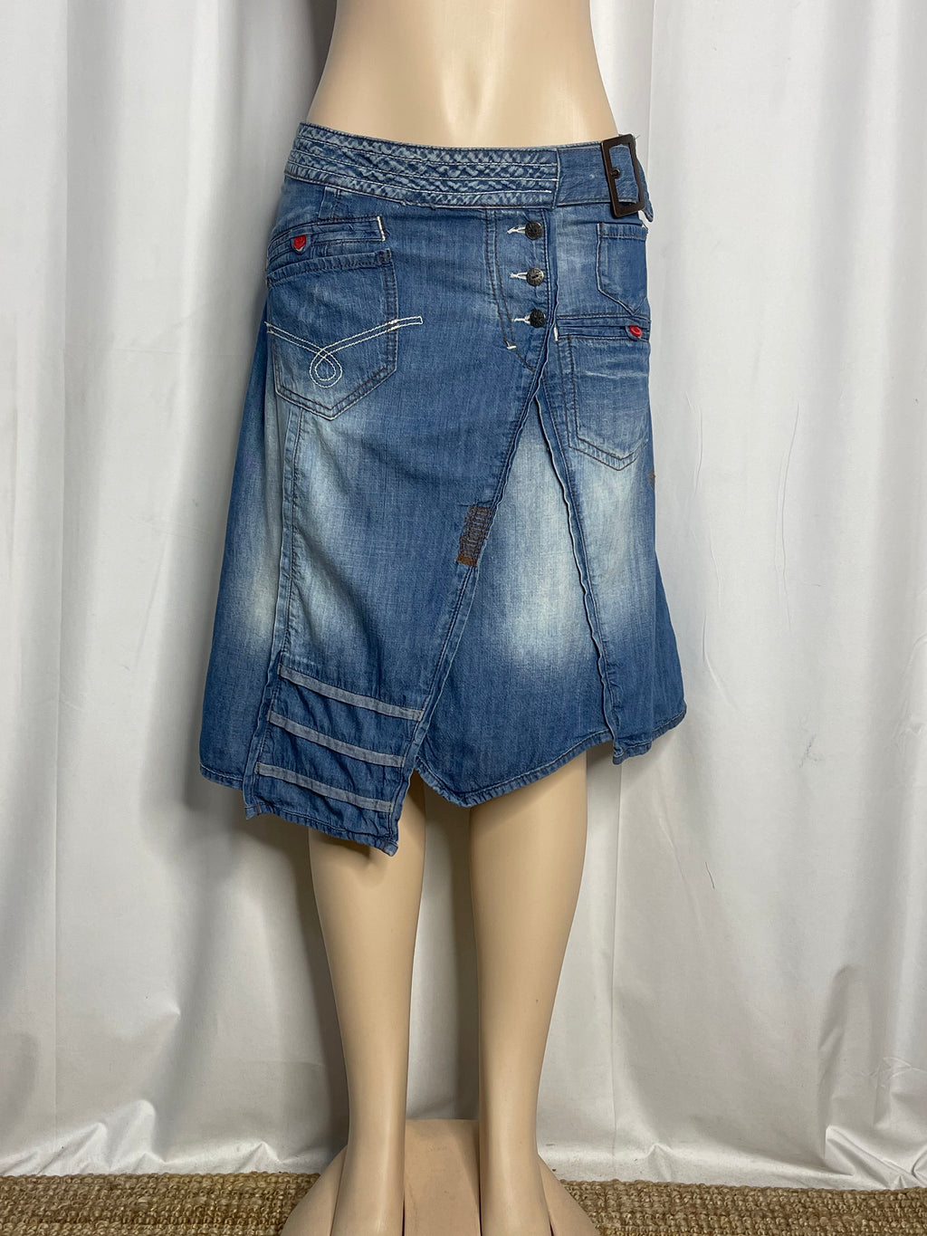 Y2k Style Blue Denim with Asymmetrical Wrap Design