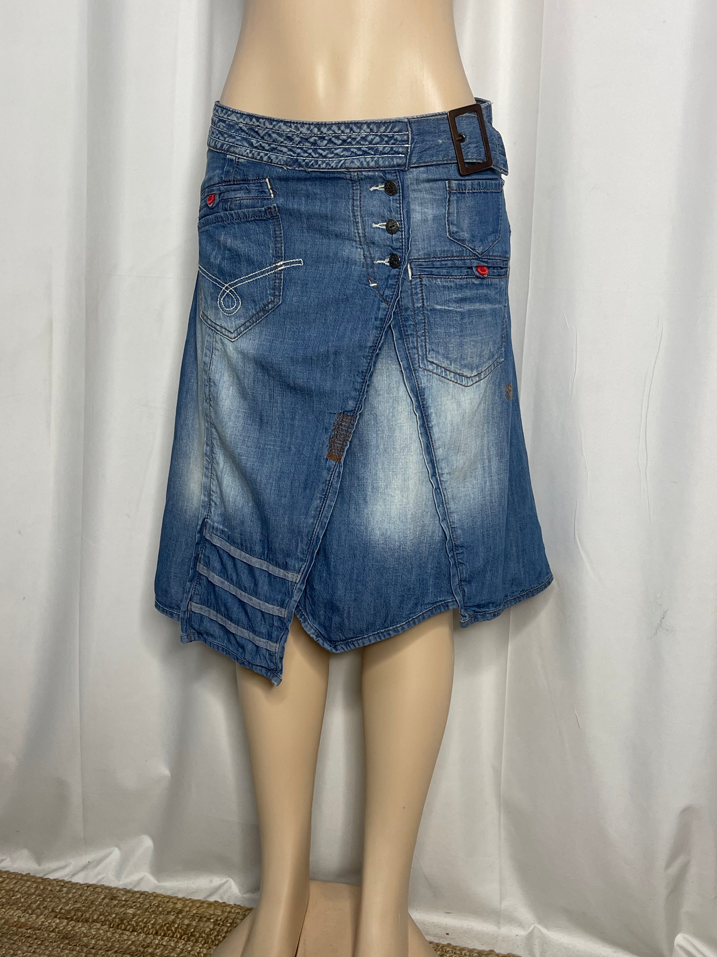 Y2k Style Blue Denim with Asymmetrical Wrap Design