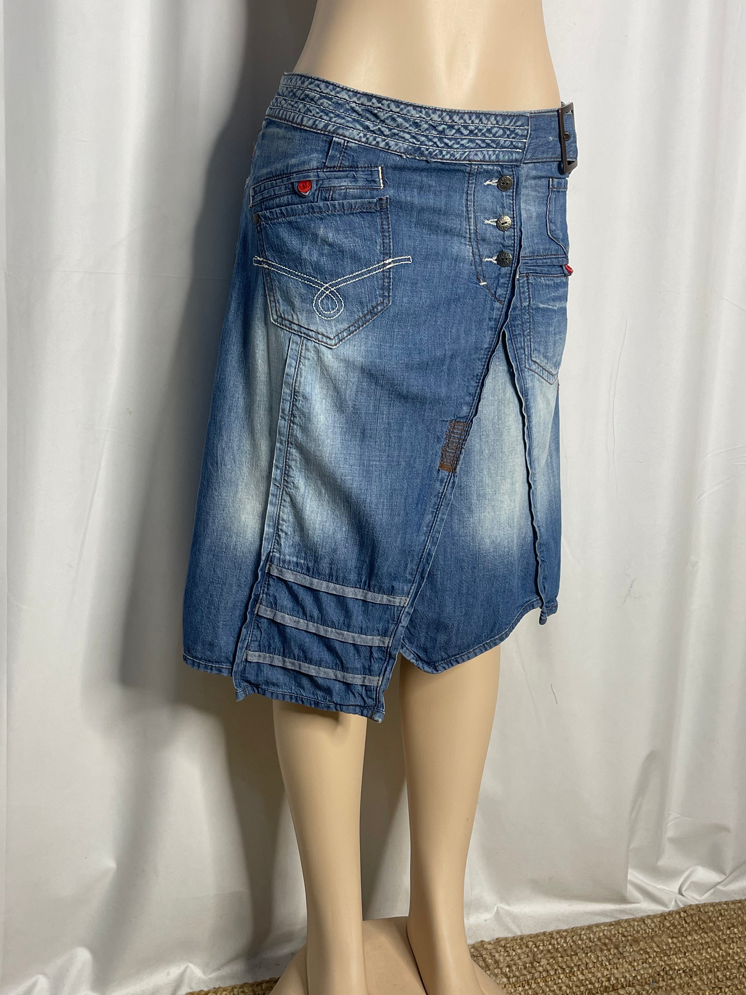 Y2k Style Blue Denim with Asymmetrical Wrap Design