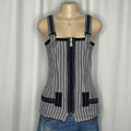 Blue And White Striped Pattern and Central Zipper Closure