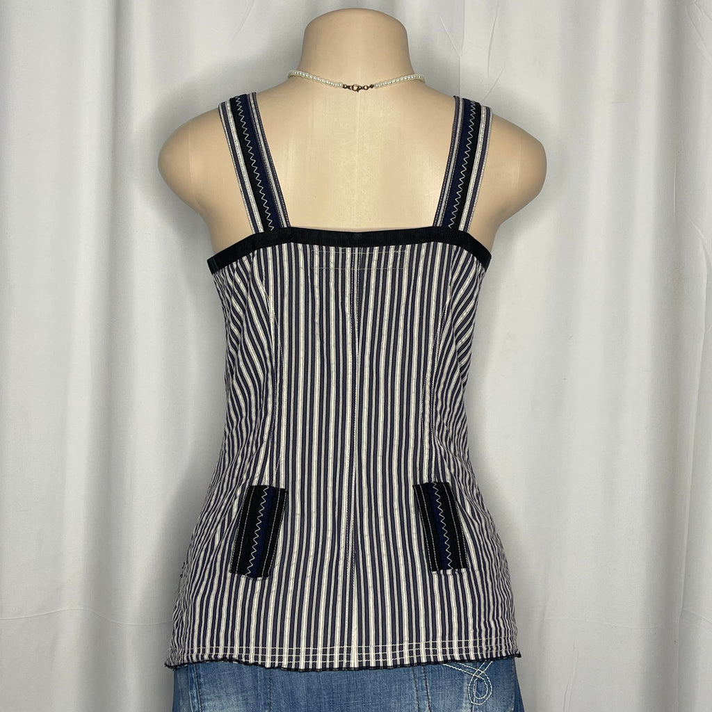 Blue And White Striped Pattern and Central Zipper Closure