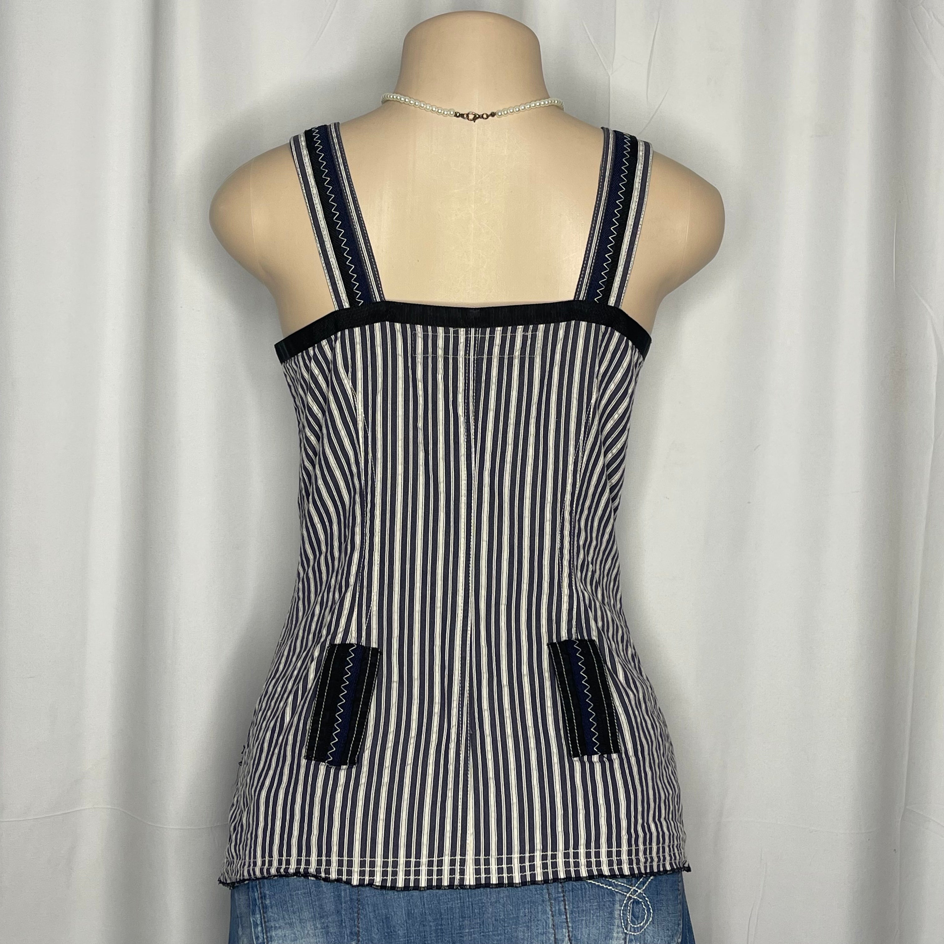Blue And White Striped Pattern and Central Zipper Closure