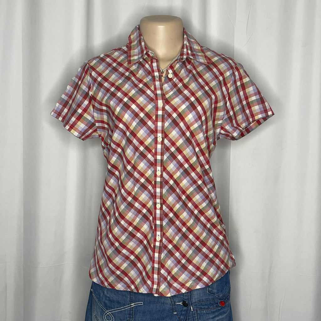Multi color plaid button up shirt