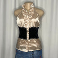 Vintage ruffled Halter Neck and black lace waistline detail