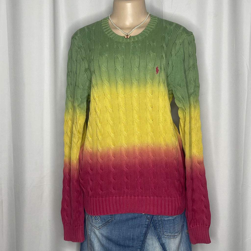 Tie Dye Triple Color Cable Knit Sweater