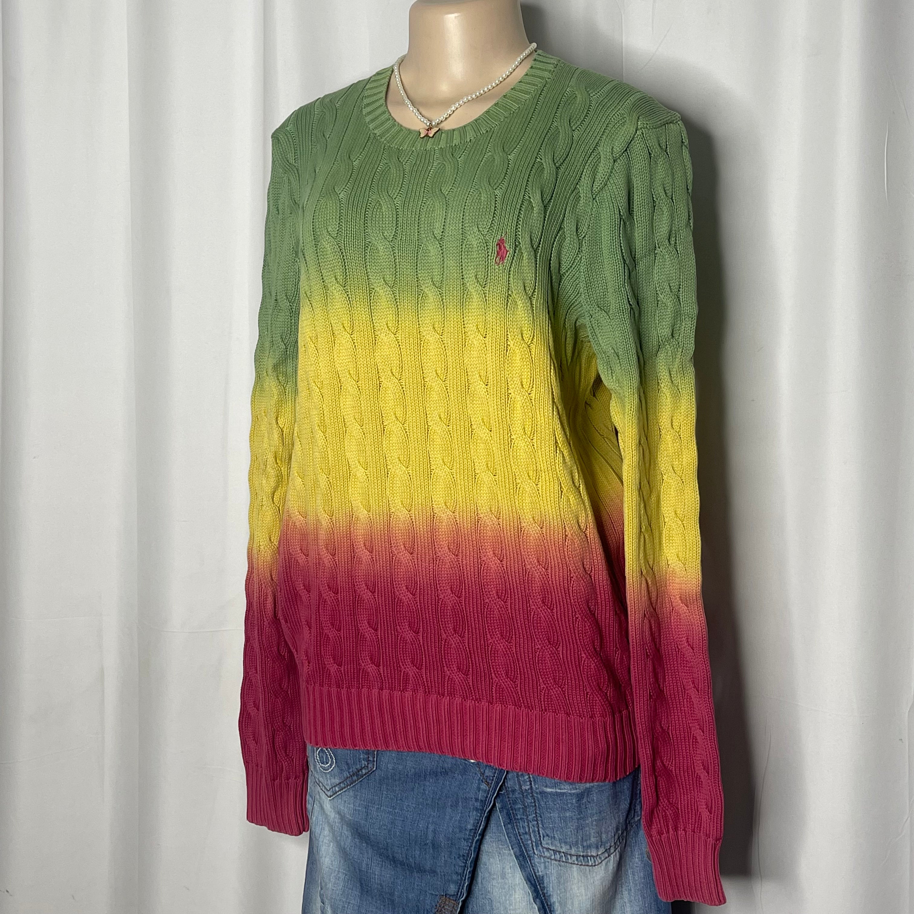 Tie Dye Triple Color Cable Knit Sweater