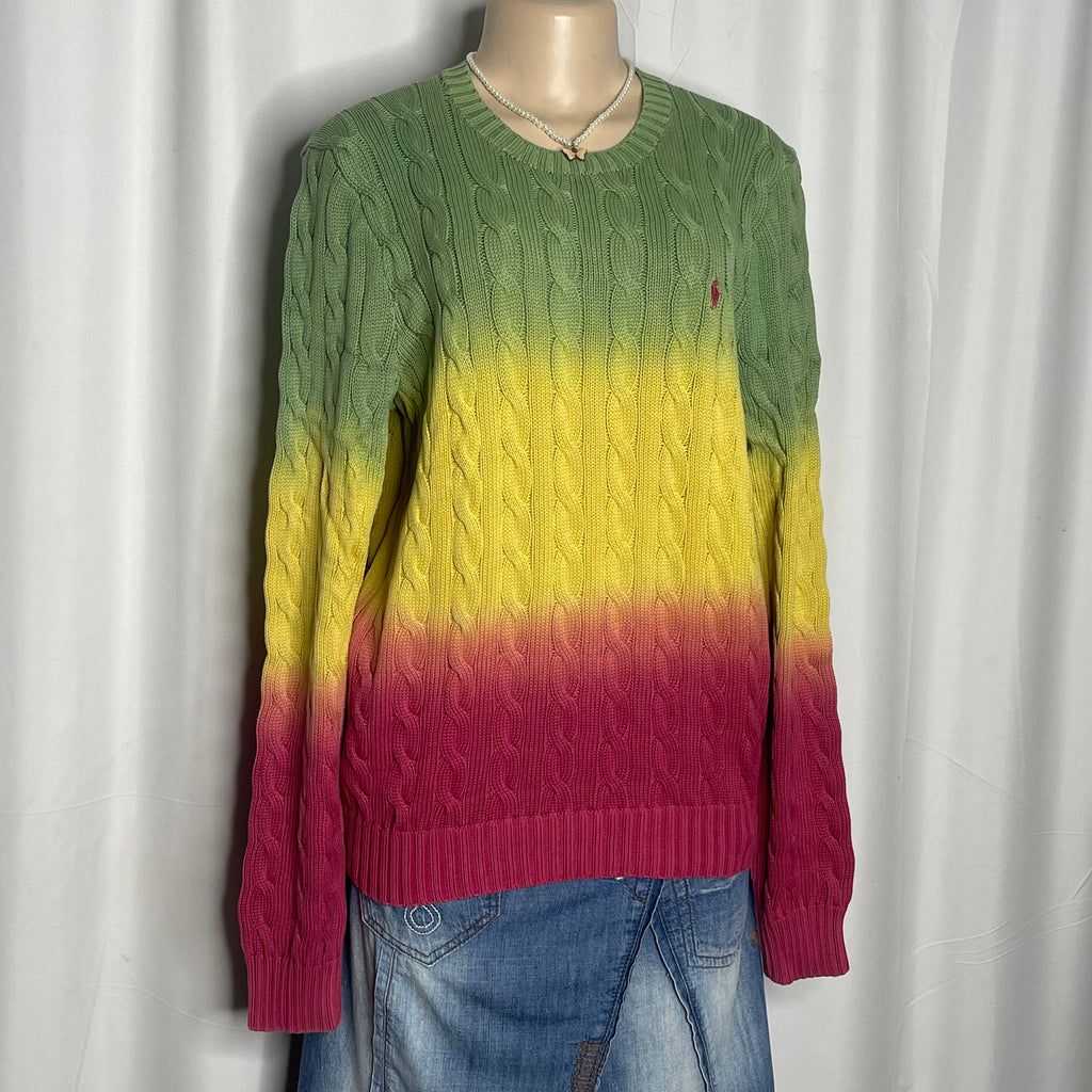 Tie Dye Triple Color Cable Knit Sweater