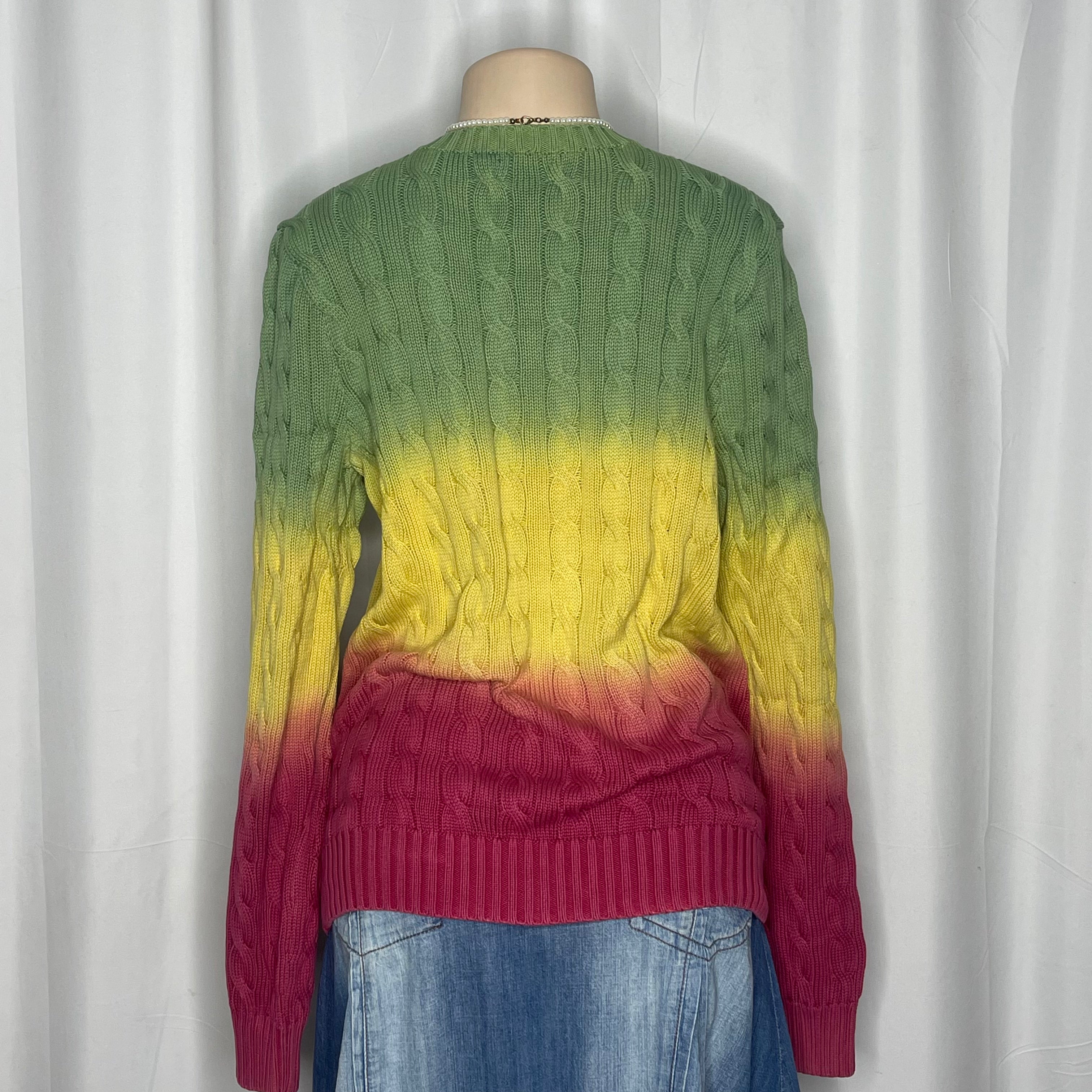 Tie Dye Triple Color Cable Knit Sweater