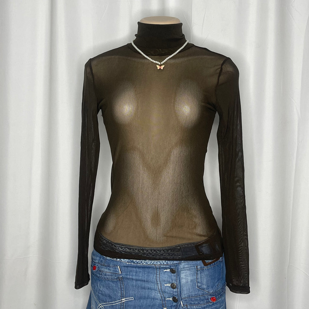 Brown Sheer Turtle Neck Top