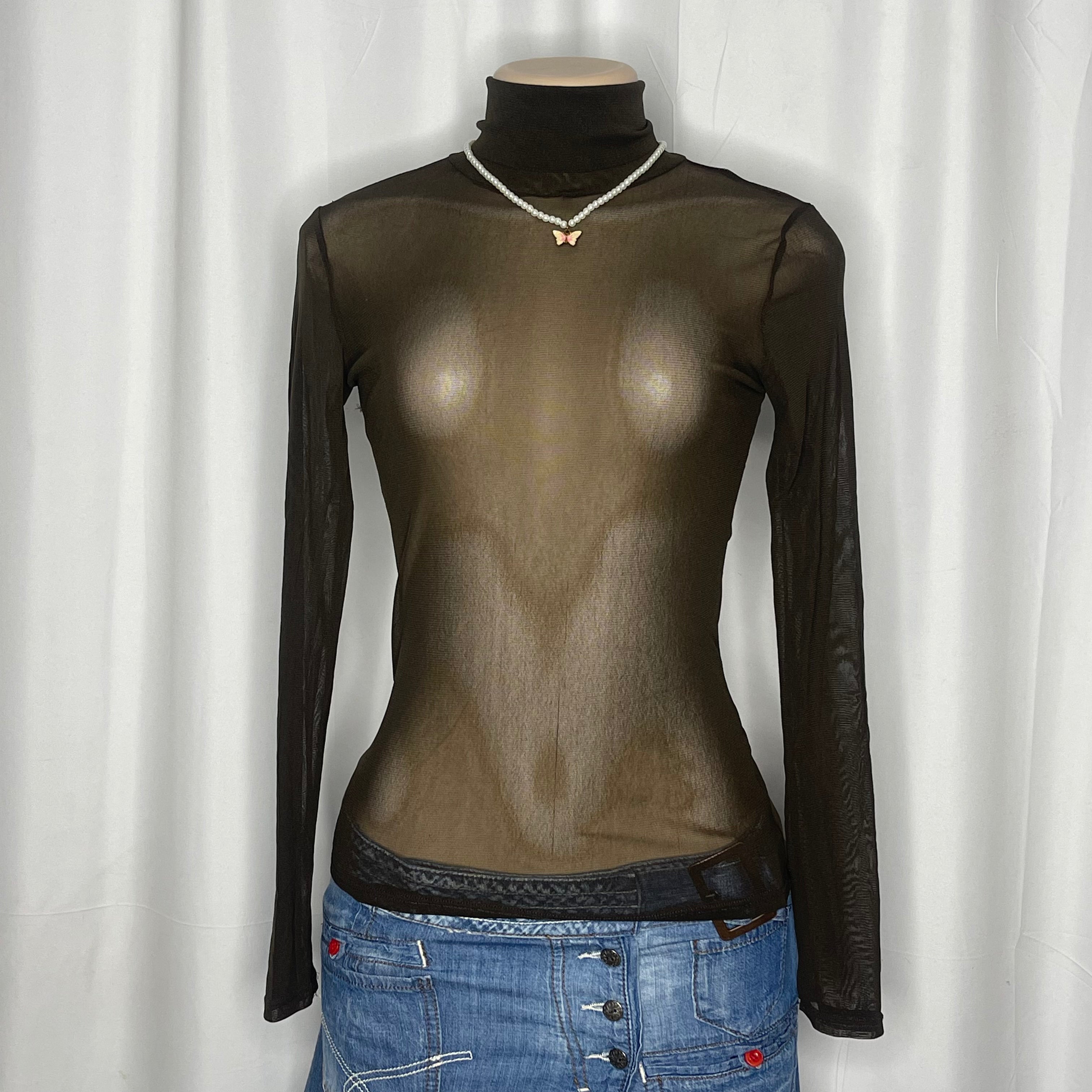 Brown Sheer Turtle Neck Top