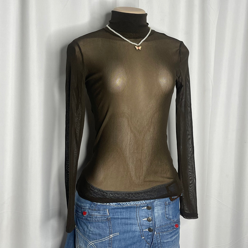 Brown Sheer Turtle Neck Top