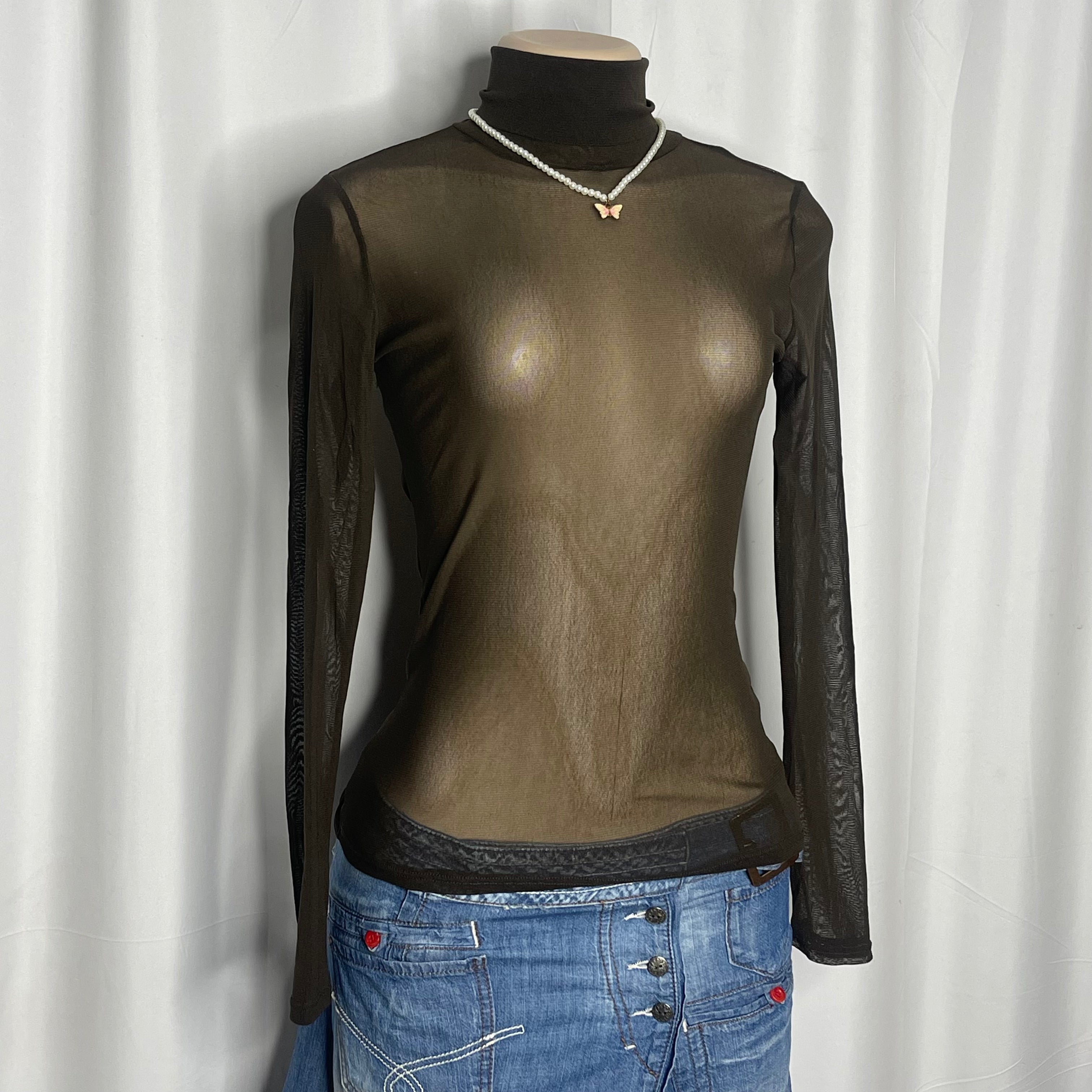Brown Sheer Turtle Neck Top