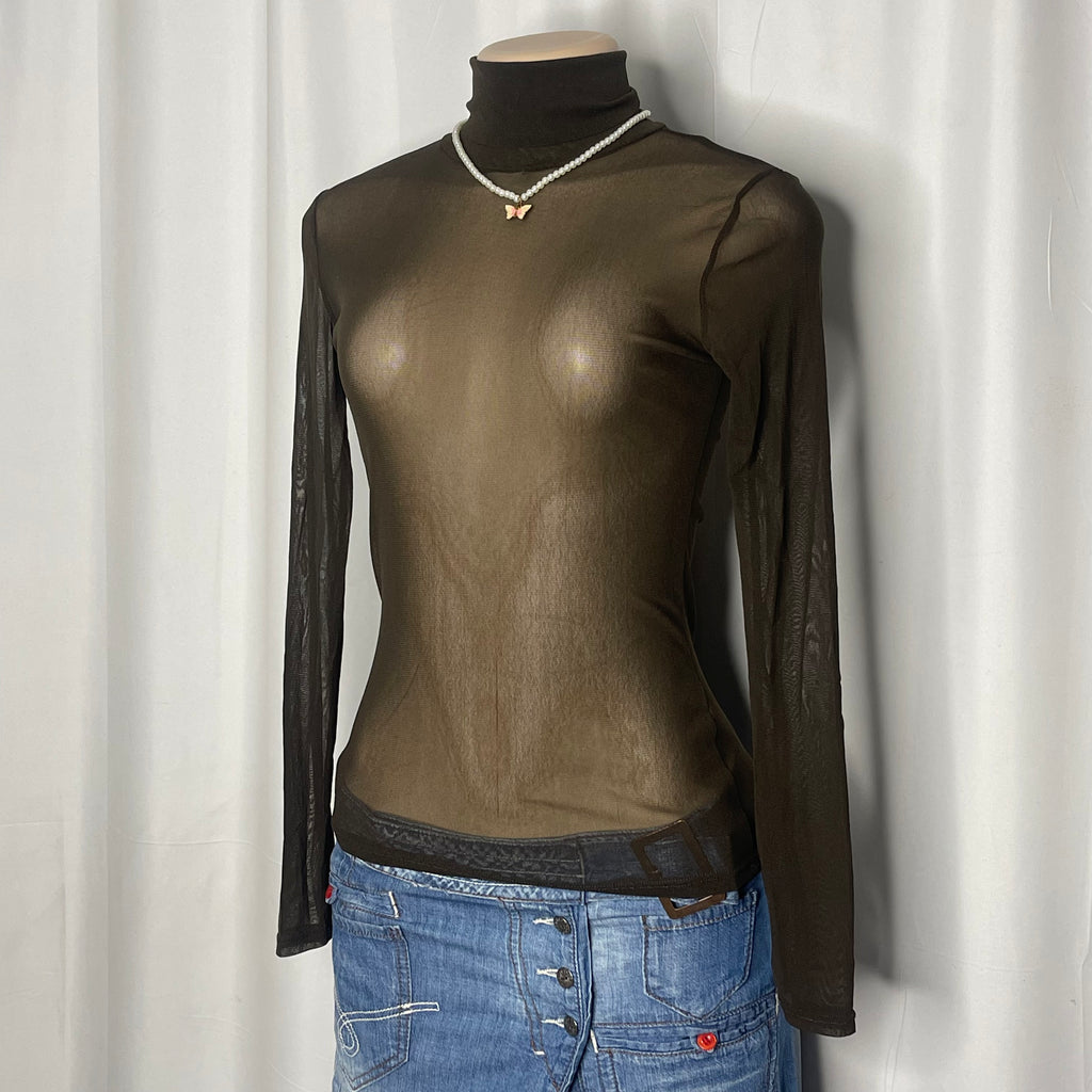 Brown Sheer Turtle Neck Top