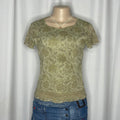 Paisley Print Short Sleeves Mesh Top