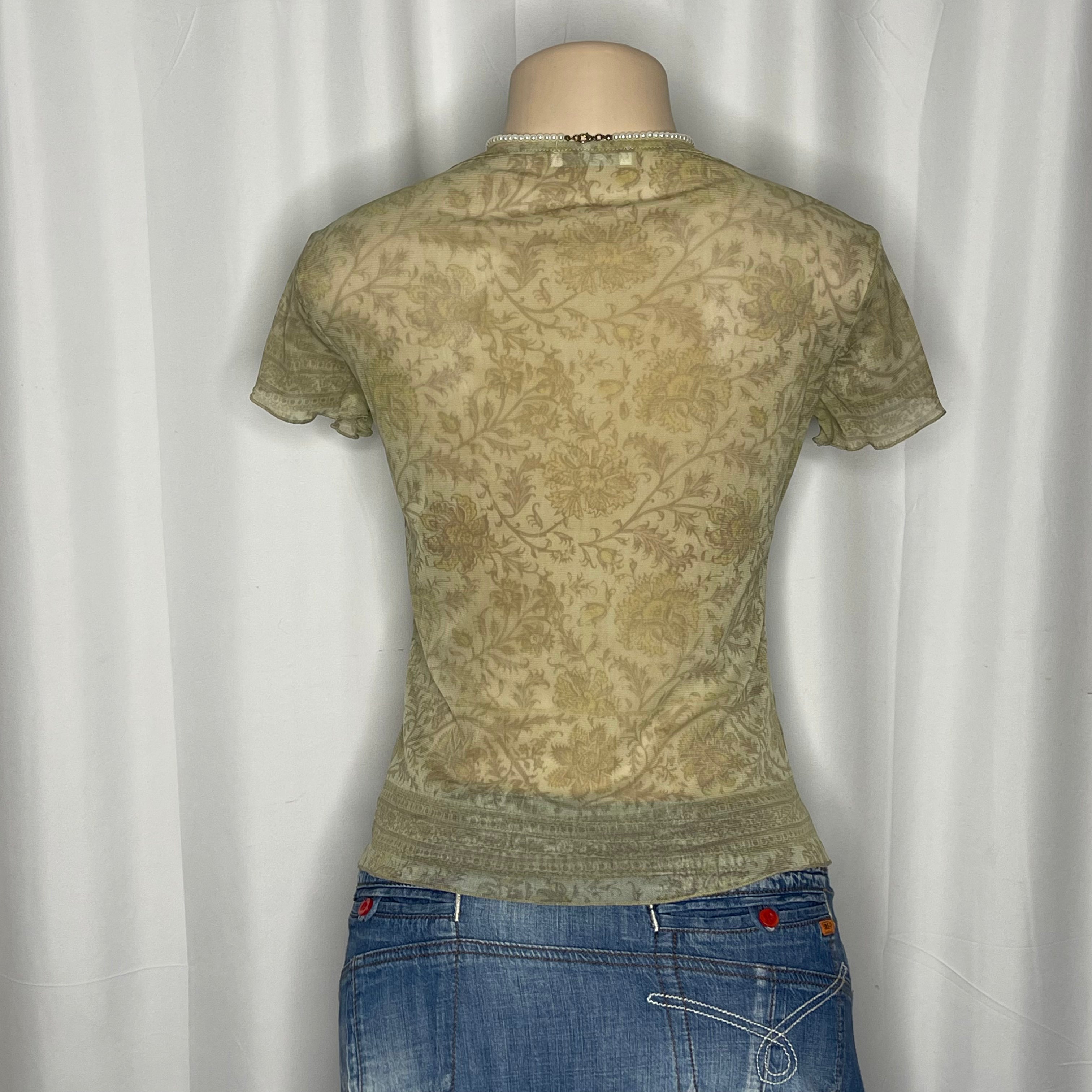 Paisley Print Short Sleeves Mesh Top