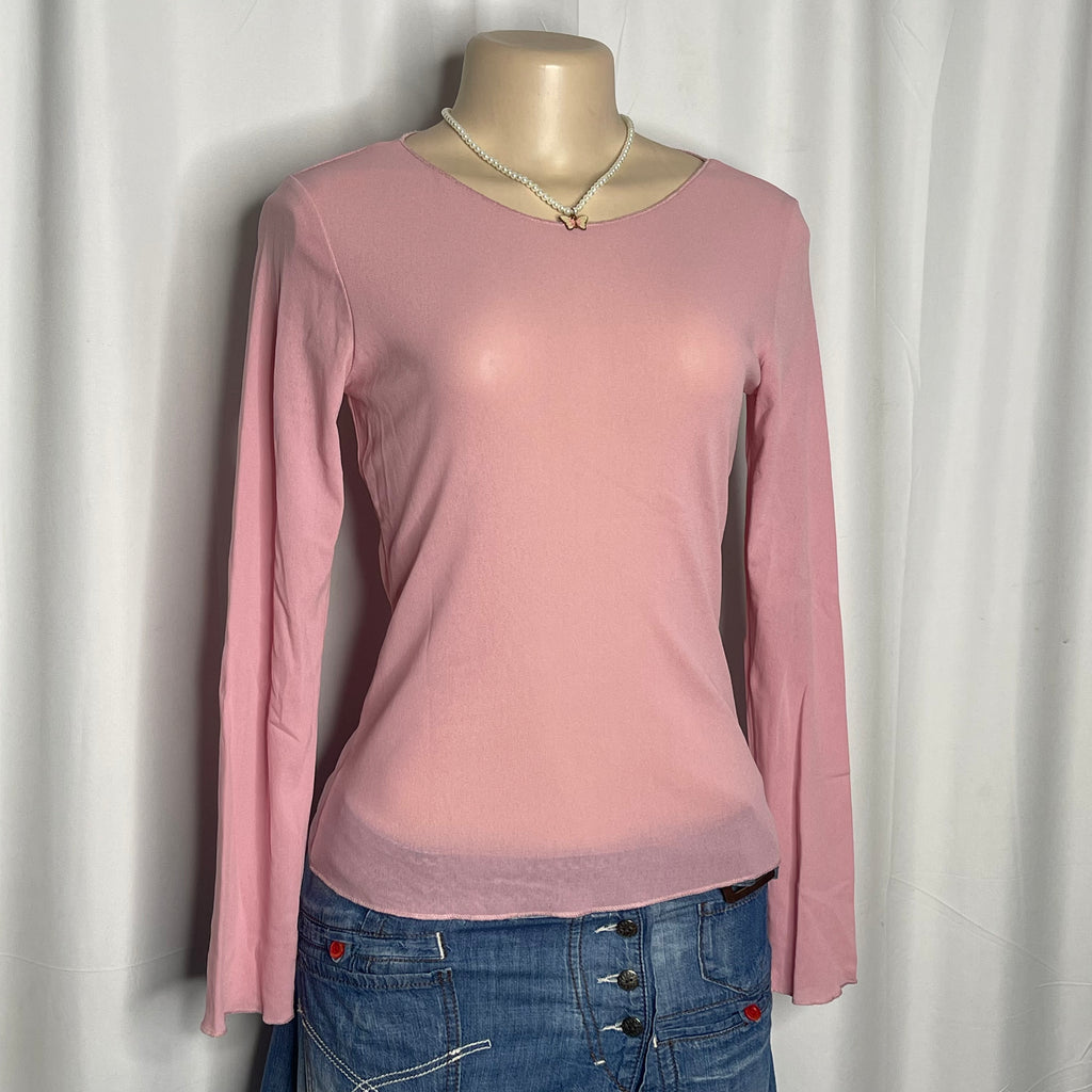 Pink Long Sleeves Mesh Top