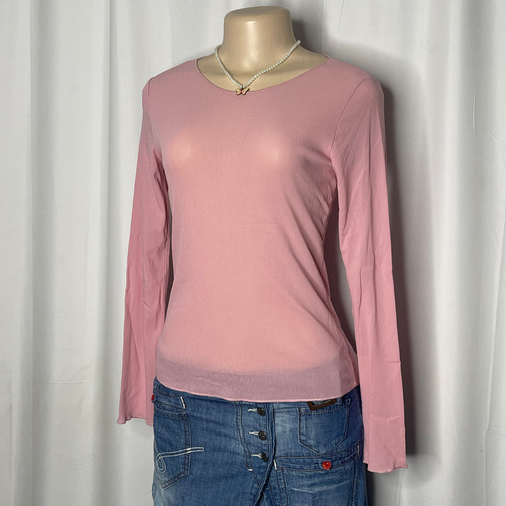Pink Long Sleeves Mesh Top