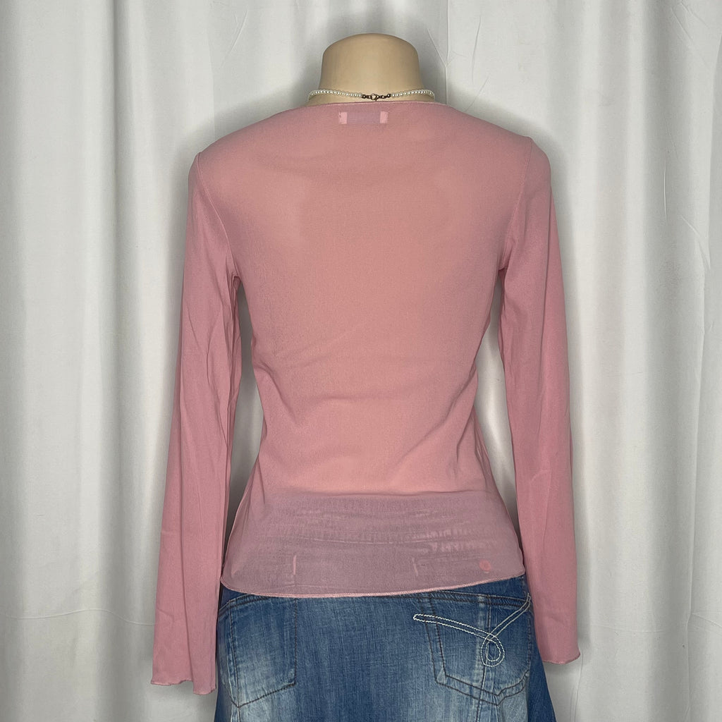 Pink Long Sleeves Mesh Top