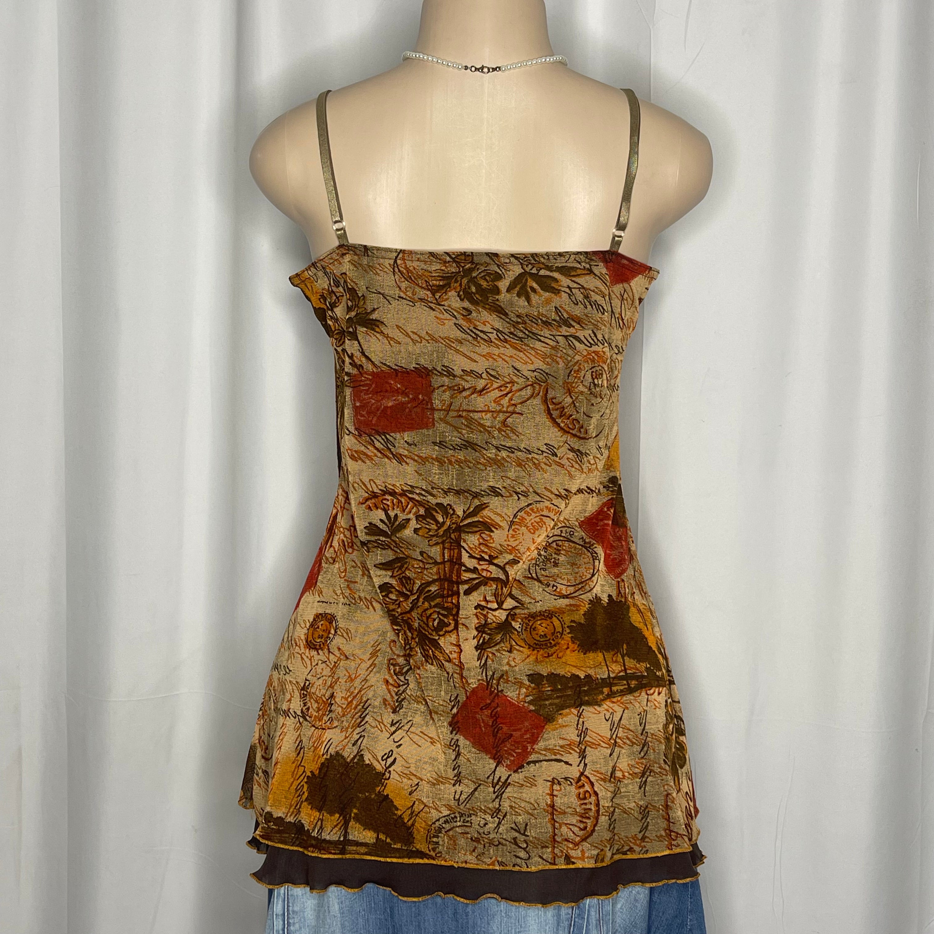 Y2k-style Grunge Fairy Top, BrownCrochet Bodice with Beaded Details