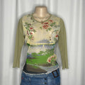 Lanscape Floral Print Sheer Mesh Top