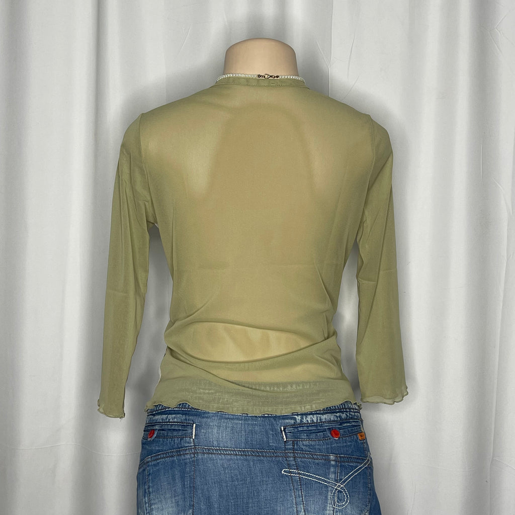 Lanscape Floral Print Sheer Mesh Top
